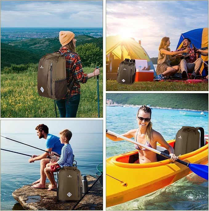 Dry Bag Backpack, 20 L Dry Bag Waterproof with Waist Pouch and Phone Case,Dry bag for kayaking,Marine dry bag for Kayaking, Beach, Rafting, Boating, Hiking, Camping and Fishing (Coffee)