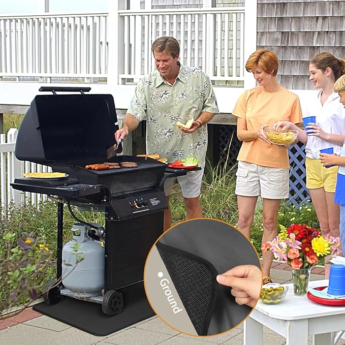 Anze Under Grill Mat for Outdoor Grill, 36 x 48 Inch Anti-Slip BBQ Floor Mats, Easy to Clean Reusable Fireproof Grill Pad, Oil-Proof Waterproof Protector for Indoor Fireplace Pit Mat