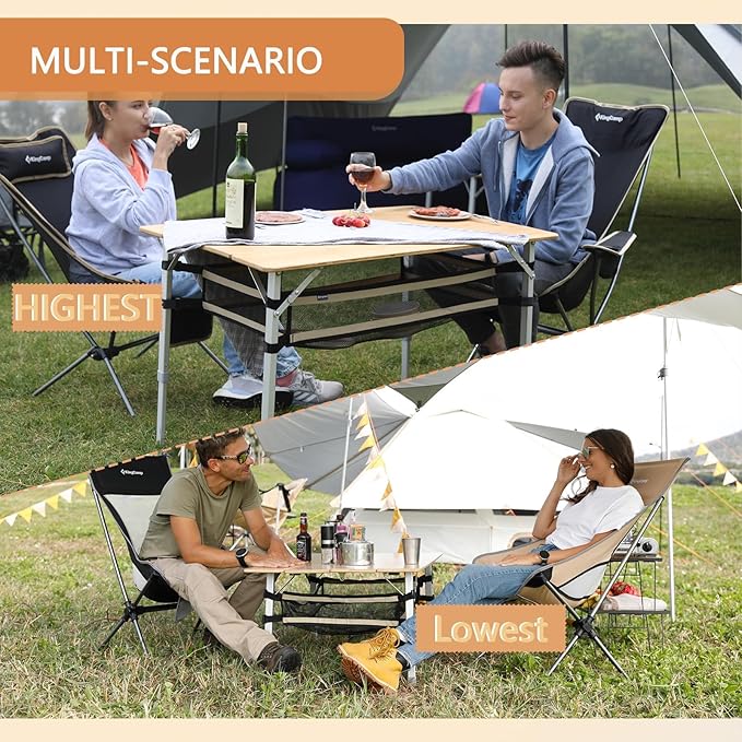 KingCamp Lightweight Stable Bamboo Folding Camping Table Bamboo Outdoor Folding Tables Adjustable Height Portable Picnic