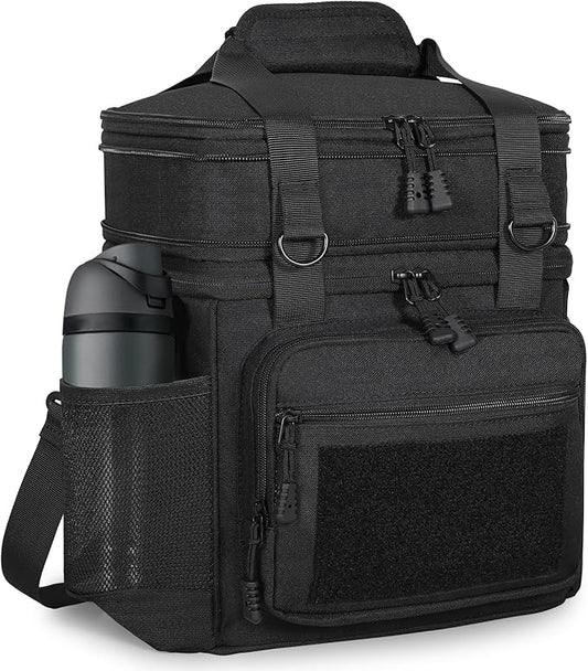 GLENKEY Double Deck Insulated Lunch Box, Expandable XLarge Lunch Bag Leakproof Cooler Bag Lunch Pail for Men Women Adults Work Shifts Travel Daytrip,22L,Black