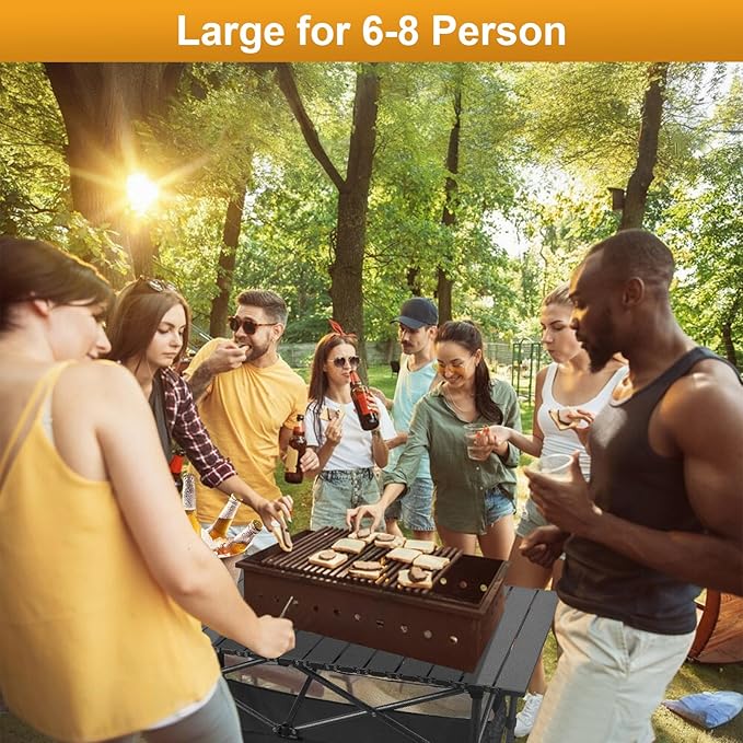 Folding Camping Table, Outdoor Roll-up Table Height Adjustable & Portable Metal Camp Grill Table for Picnic, BBQ, Party, Backyard, Beach, Mesh Storage and Carry Bag (Ash Black, 47.24'' X-Large)