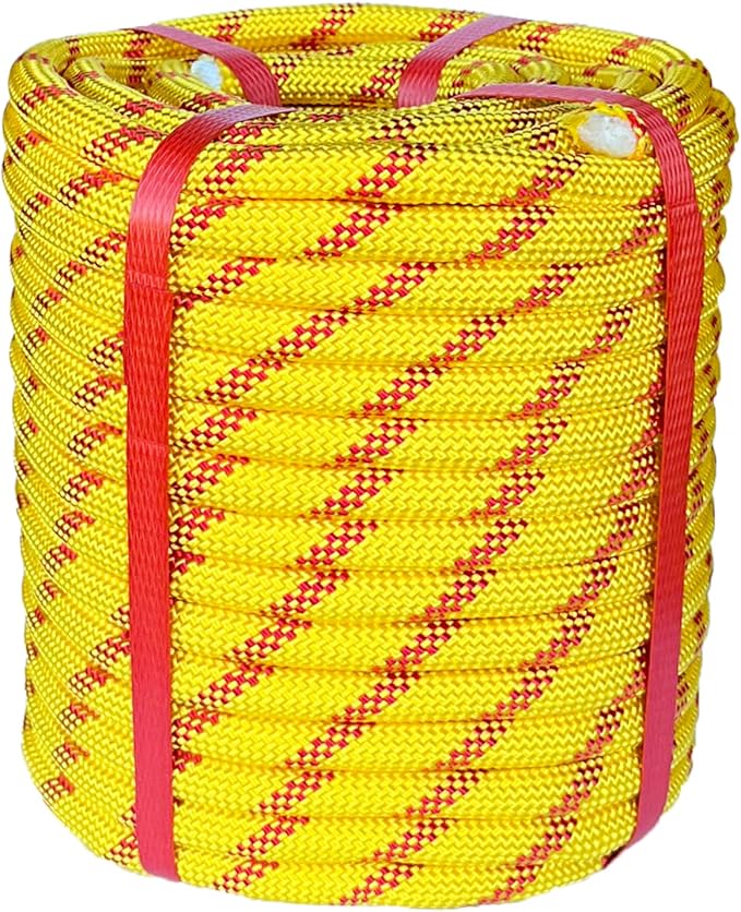 Climbing Rope 1/2 in x 100 Ft Yellow Bull Rope Polyester Braided Arborist Rope 1/2 inch 48 Strands 100ft for Tree Pulling,Nautical Rigging Rope Swing