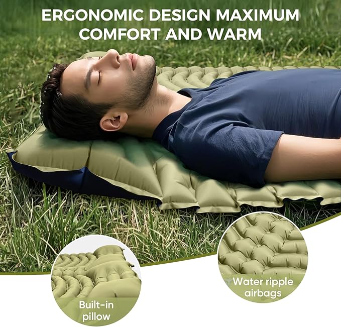 Double Camping Sleeping Pad, Ultra-Lightweight Inflatable Sleeping Mat with Built-in Pillow, Foot Pump, Compact and Portable, Ideal for Outdoor Camping, Backpacking, Hiking(Duo)