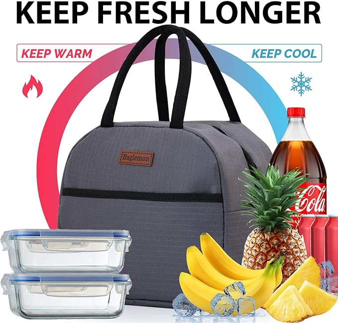 Insulated Lunch Bag for Women Men, Lunch Containers Reusable High Capacity Lunch Tote Bags for for Work Picnic(Grey)