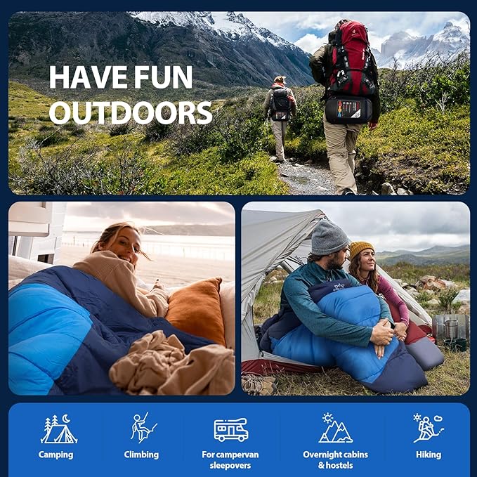 Adult Kids Sleeping Bag - All Season Warm/Cold Weather Lightweight for Camping & Hiking - Compact w/Compression Sack - Portable for Backpacking Travel Indoor - Unisex Boy Girl Man Woman