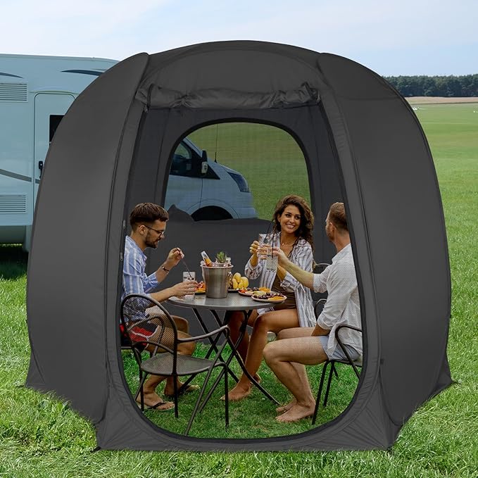 Patio Gazebo Screen House Room, LEEDOR Pop Up Outdoor Gazebo Tent with Roll Up Mosquito Netting, Easy Setup & Waterproof & Sunshade, Suitable for Camping Trip, Backyard, Beach, Picnic - Grey