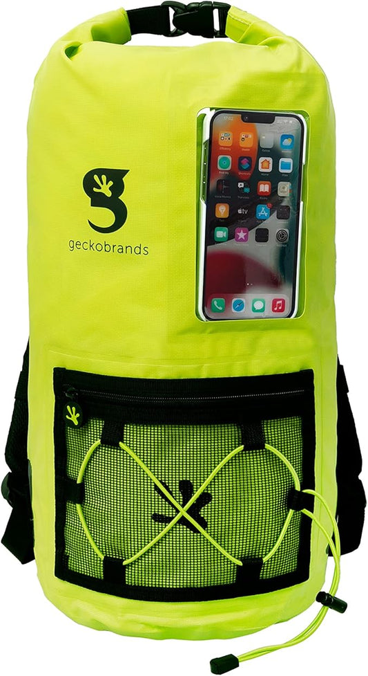 geckobrands Hydroner 20L Waterproof Dry Bag Backpack – Lightweight Roll-Top Bag with Clear Phone Pouch for Outdoor Activities