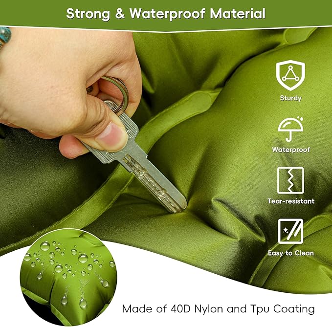 Double Sleeping Pad for Camping, Self Inflating 4" Extra-Thick Camping Mattress Pad 2 Person with Pillow, Built-in Foot Pump, Ultralight Camping Bed Mat for Backpacking Hiking Traveling Tent