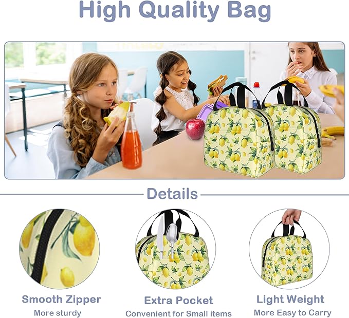 Lemon Yellow Insulated Lunch Bag Reusable Lunch Box Women Men,Cooler Thermal Meal Tote for Kids School Student Picnic Office Work