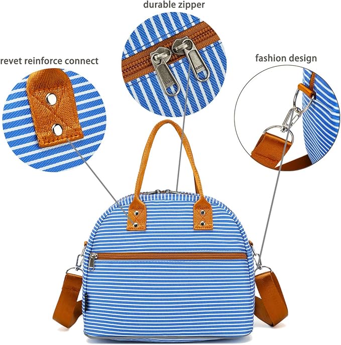 FlowFly Insulated Lunch Bag With Shoulder Strap for Women, Men, and Kids, Large and Reusable, Handle, Freezable Work and School Travel Tote and Meal Prep Organizer,Royal