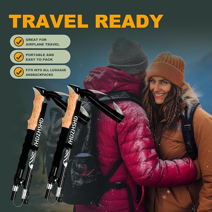 Trekking Poles for Hiking - Walking Sticks for Men, Women, Seniors, 2pc Collapsible Lightweight Aluminum Alloy Hiking Poles for Nordic Walking & Outdoor Adventures