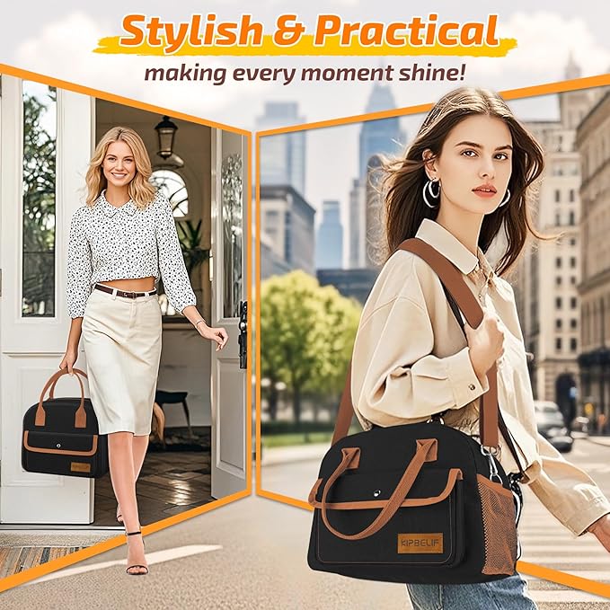 KIPBELIF Cute & Roomy Adult Lunch Box for Women – Stylish Insulated Lunch Bag with Cooling Pack, Shoulder Strap, Multi-Pockets for Work, Picnic, and Travel (Standard Size)