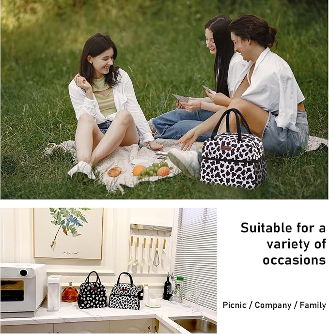 Insulated Lunch Bag for Women Men, Lunch Containers Reusable High Capacity Lunch Tote Bags for for Work Picnic (Cowprint-Mesh)