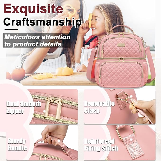 Weitars Lunch Bag for Women,Dual Compartment Lunch Box for Women Lunch Tote for Work,Insulated Leakproof Large Lunchbox Lunch Cooler for Adult for Men, Women, Lunchbag for Hiking,Picnic,Beach