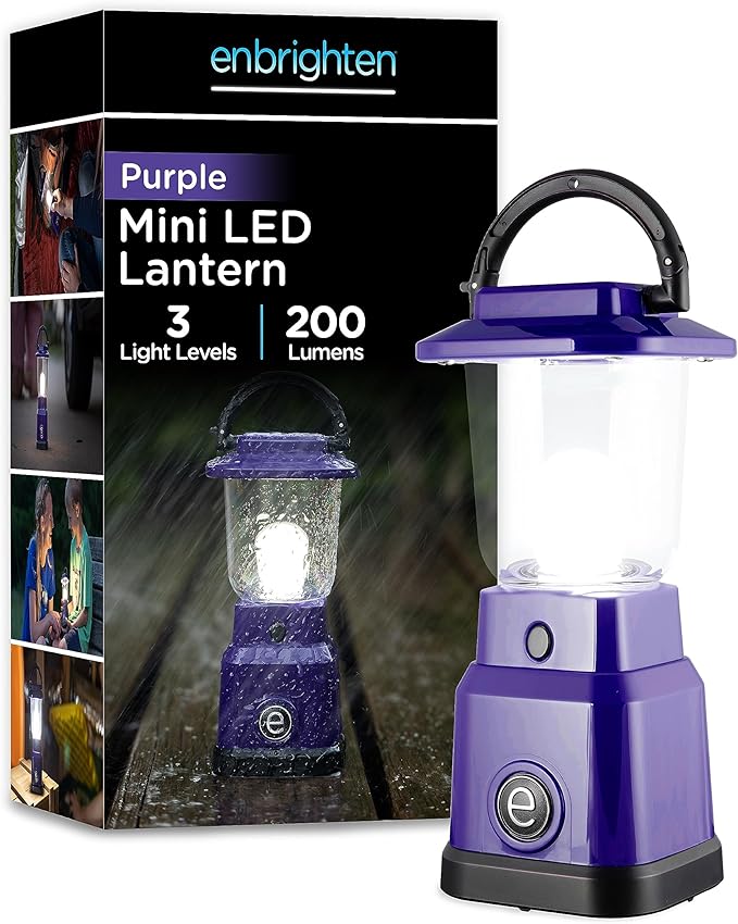 Enbrighten LED Mini Camping Lantern, Battery Powered, 200 Lumens, 40 Hour Runtime, 3 Modes, Night Light for Kids, Ideal for Hiking, Outdoors, Emergency, Snow, Hurricane and Storm
