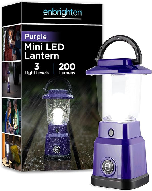 Enbrighten LED Mini Camping Lantern, Battery Powered, 200 Lumens, 40 Hour Runtime, 3 Modes, Night Light for Kids, Ideal for Hiking, Outdoors, Emergency, Snow, Hurricane and Storm