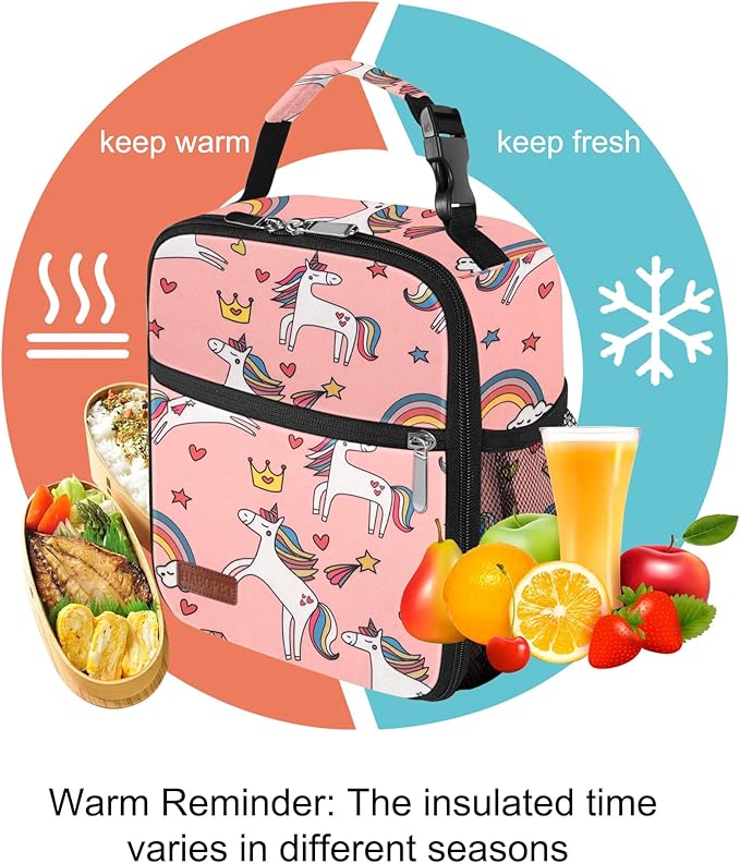 Lunch Box for Men & Women Durable Lunch Bag for Adults Reusable Small Lunchbox Pink Unicorn