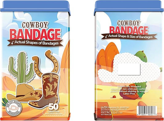 BioSwiss Bandages, Cowboy Shaped Self Adhesive Bandage, Latex Free Wound Care, Fun First Aid Kit Supplies for Kids and Adults, 50 Count