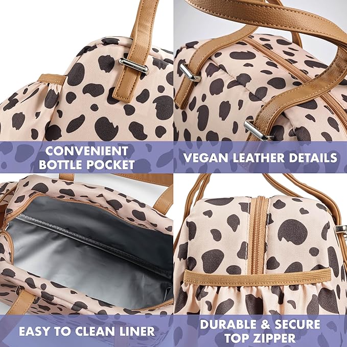 Fit & Fresh Lunch Bag For Women, Insulated Womens Lunch Bag For Work, Leakproof & Stain-Resistant Large Lunch Box For Women With Expandable Bottle Pocket, Zipper Closure, Laketown Lunch Bag, Cheetah