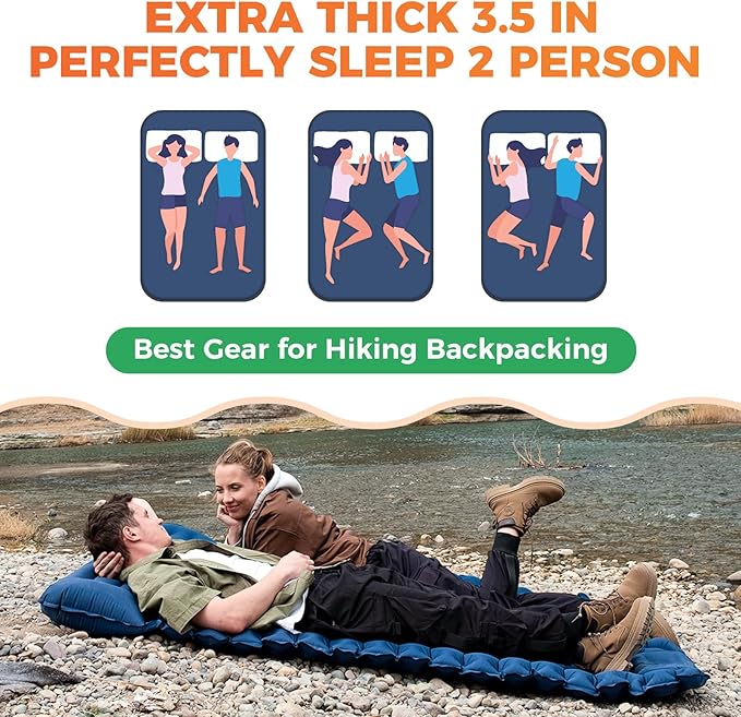 KingCamp Self Inflating Camping Mattress with Built-in Foot Pump, Connectable Durable Inflatable Sleeping Mat with Pillow, Compact Camping Air Mattress for Hiking