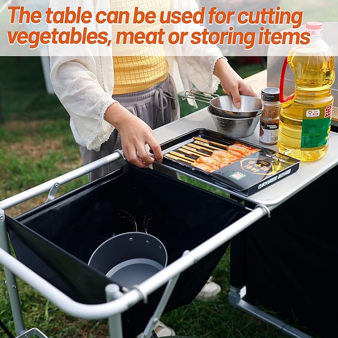 Himalaya Tailgate Table, Folding Camping Kitchen Extended Side Table, Overlanding Gear, Small Folding Camping Kitchen Station, Camp Cooking Sink Grill for Outdoor BBQ Party Picnic (Table Side Edge)