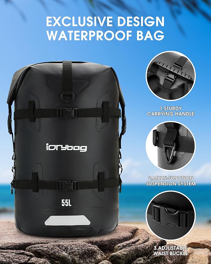 IDRYBAG Waterproof Backpack for Travel, Kayaking, Boating, Swimming, Floating Paddle Boarding - Submersible Dry Bag 35L/55L/85L