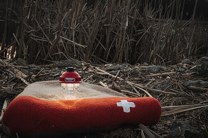 Barebones Beacon Hanging Light – Red, Rechargeable LED Camping Lantern with Adjustable Brightness – Weatherproof Vintage-Style Hanging Lantern for Outdoor Adventures and Year-Round Use