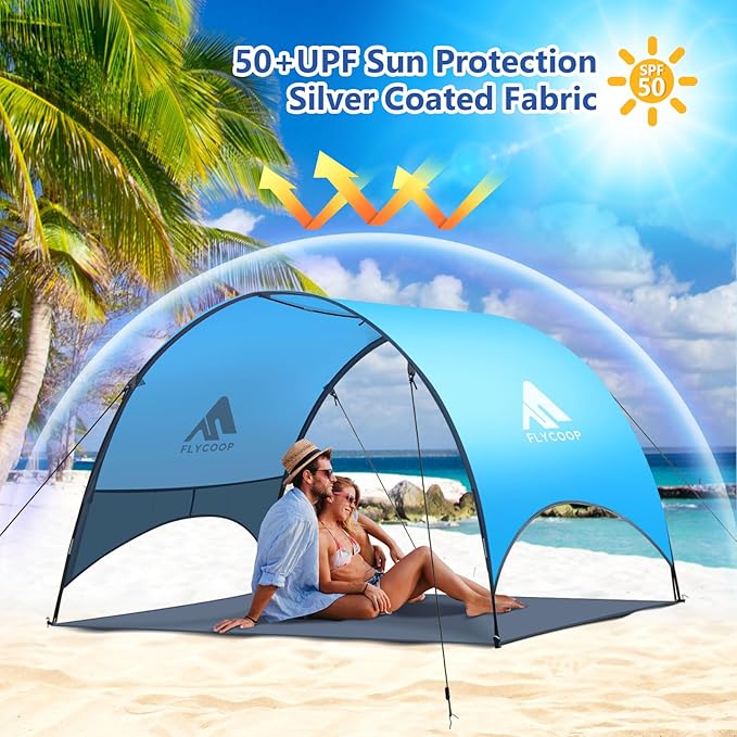 Beach Tent - Beach Shade Canopy Compact Fold (16.9x3.9″), Own Patent, 360° Ventilation, Large Side Storage Pocket, UV Protection Portable Sun Shelter for Beach (Blue, 90.5 * 59 * 53″)