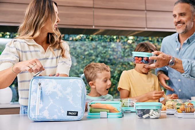PackIt Freezable Classic Lunch Box, Blue Sky, Built with EcoFreeze Technology, Collapsible, Reusable, Zip Closure With Zip Front Pocket and Buckle Handle, Perfect for School Lunches