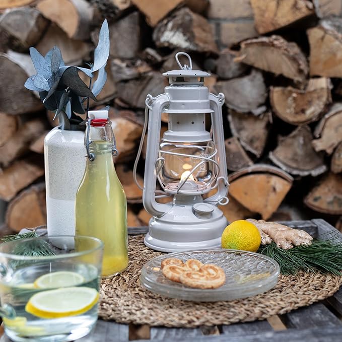 Outdoor Kerosene Fuel Lantern, German Made Weather Resistant Baby Special 276 Galvanized Hurricane Lamp for Camping or Patio, 10 Inches, Soft Beige