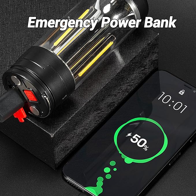 FZH Camp Lantern Rechargeable, Camp Light Flashlight with Magnetic, Power Bank, White/Warm/Red SOS Light Mode for Emergencies, Camping, Hiking,Tent