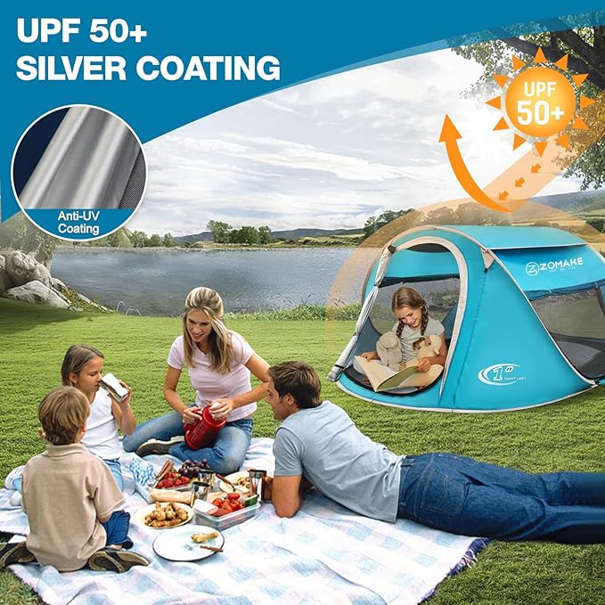 Easy Pop Up Tent 2-4 Person Waterproof - Pop-Up Camping Tents Automatic Tent Throw Pop Up Instant Flip Pop Tent for Camping,by ZOAMKE