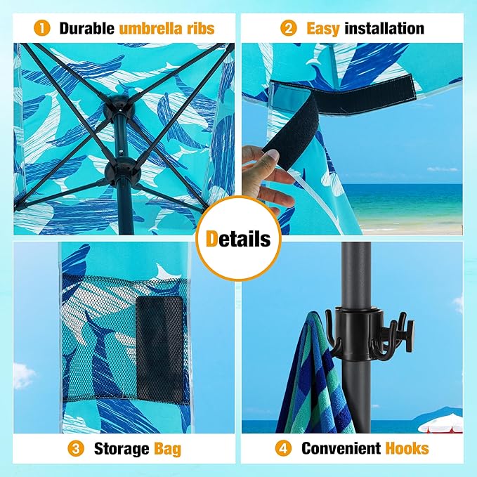 HOMEDEMO Beach Cabana UPF 50+, 6'×6' Beach Canopy, Easy Set up and Take Down, Cool Cabana Beach Tent with Sand Pockets, Side Wall Beach Shade Canopy Wind Waterproof for Kids, Family & Friends