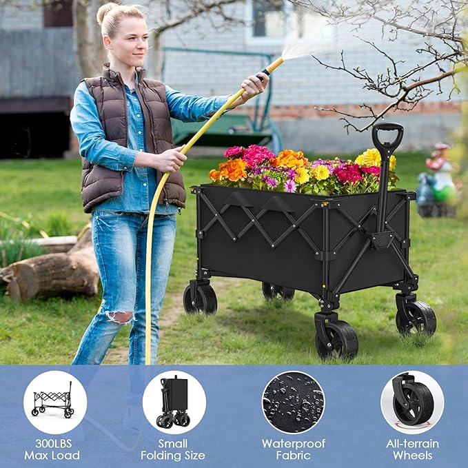 Folding Wagon Cart, 120L Collapsible Wagon with All-Terrain Wheels, Foldable Utility Wagon for Grocery Shopping Fishing Garden Sports Heavy Duty Beach Camping Cart