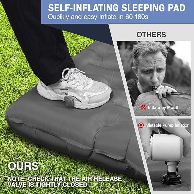 Sleeping Pad for Camping, 6" Extra Thick Camping Mat with Pillow Built-in Foot Pump, Ultra Comfortable Inflatable Sleeping Mat for Backpacking, Hiking, Camp Tent - Enjoy a Comfy Sleep