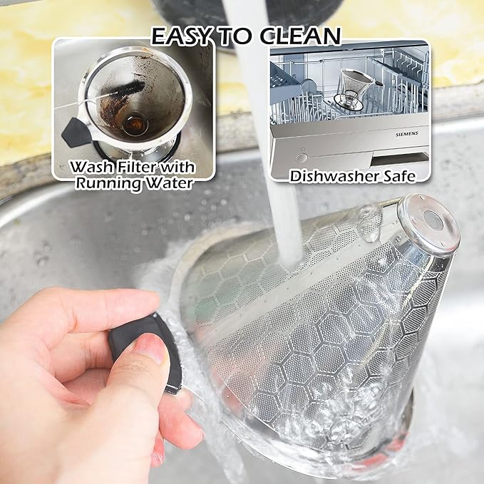 LIGICKY Reusable Coffee Filter Professional Manual Stainless Steel Coffee Dripper Cone Coffee Strainer Paperless Coffee Maker for 2-4 people with Removable Cup Stand, Cleaning Brush, Coffee Scoop