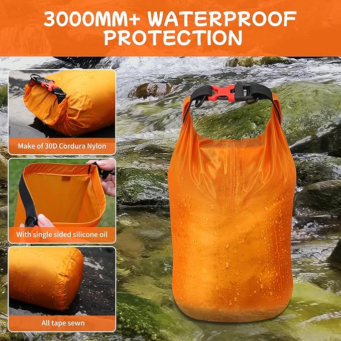 Desoto Waterproof Dry Bag, Roll Top Lightweight Dry Storage Bag Backpack with Emergency Whistle for Travel Orange(35L)