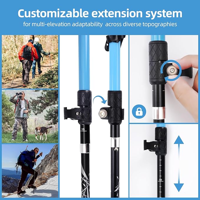 Folding Trekking Poles with an Outdoor Compass, Adjustable Rod Length，Lightweight & Foldable Walking Sticks for City Streets, Snowy Rerrain & Mountain Climbs, Durable Trekking Gear for Men and Women