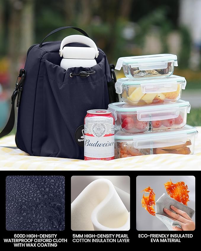 Sports rabbit Insulated Lunch Bag for Men – Compatible with Rubbermaid Food Containers – Water-Resistant Wax-Coated Oxford Fabric Leakproof Cooler Tote – Perfect for Work, Travel, Picnics (Dark Blue)