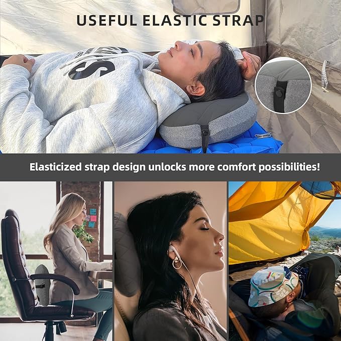 Inflatable Camping Pillow Ultralight Adjustable Firmness, TPU Travel Pillow for Neck & Lumbar Support, Hiking, Backpacking, Airplane, Car Travel & Beach with Removable Washable Cover (Grey)