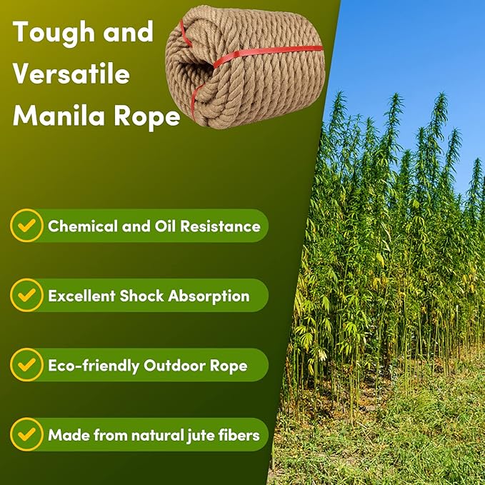 Manila Rope 1in x 100ft,Natural Hemp Rope,Large Thick Decorative Hemp Ropes Nautical Ropes,Twisted Manila Rrdening,Railings,Hammock Nautical