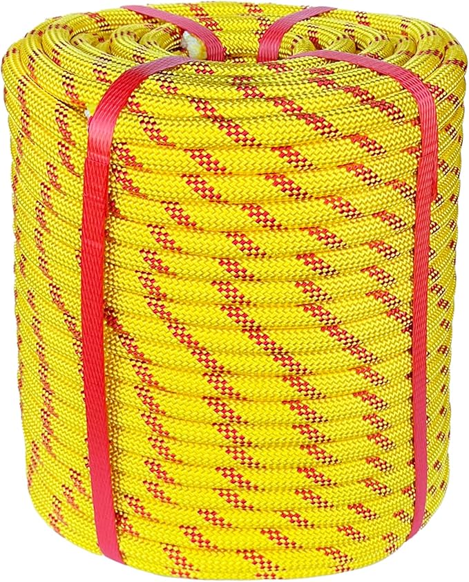 Climbing Rope 1/2 in x 200 Ft Yellow Bull Rope Polyester Braided Arborist Rope 1/2 inch 48 Strands 200ft for Tree Pulling,Nautical Rigging Rope Swing