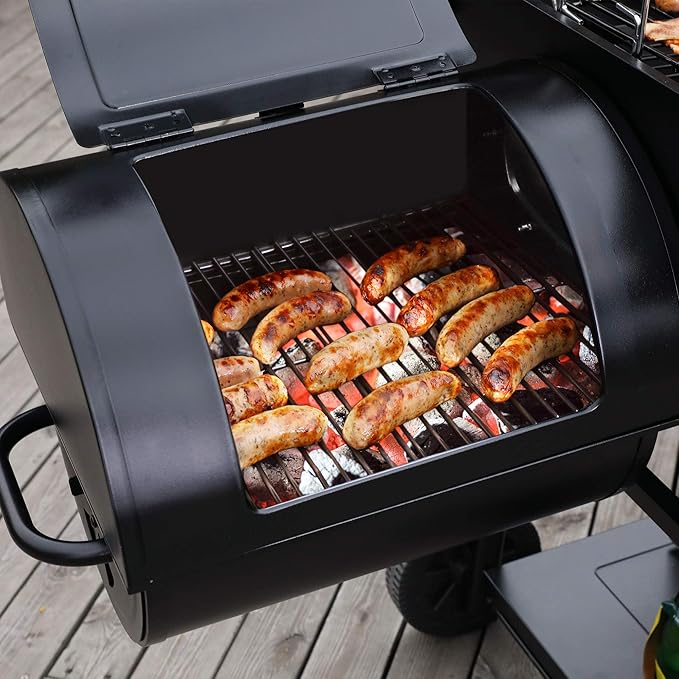 Royal Gourmet CC2036F Barrel Charcoal Grill with Offset Smoker, Outdoor BBQ Grill with 1200 Sq. In. Grilling Area for Large Event Gathering, Black