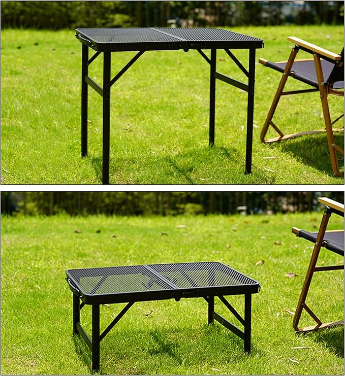 Small Folding Table for Camping Picnic Grill,Garden BBQ Side Table-Portable Lightweight,Compact,Height Adjustable Patio Outdoor Table with Carry Bag