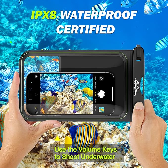 MoKo Floating Waterproof Phone Pouch - 9.5" Large Clear Phone Water Protector Pouch Dry Bag Case with Lanyard, Compatible for iPhone 14 13 12 Pro Max, Galaxy S23 S22 Ultra, 2 Pack Black+Black
