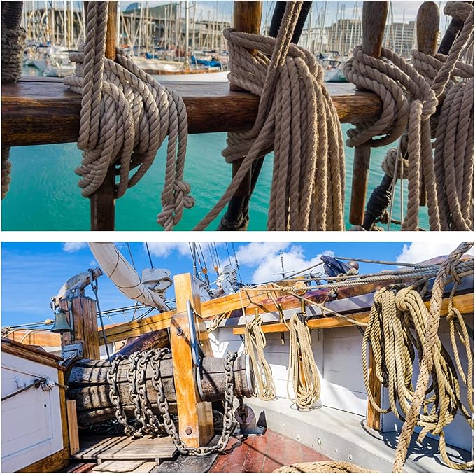 Manila Rope 1-1/4 Inch x 50ft - Natural Hemp Rope,Heavy Duty 4-Strand Twisted Ropes for Use for Hammock, Docks, Bundling, Home Decor, Crafts, Gardening (50 Feet, 1.25" Thick)