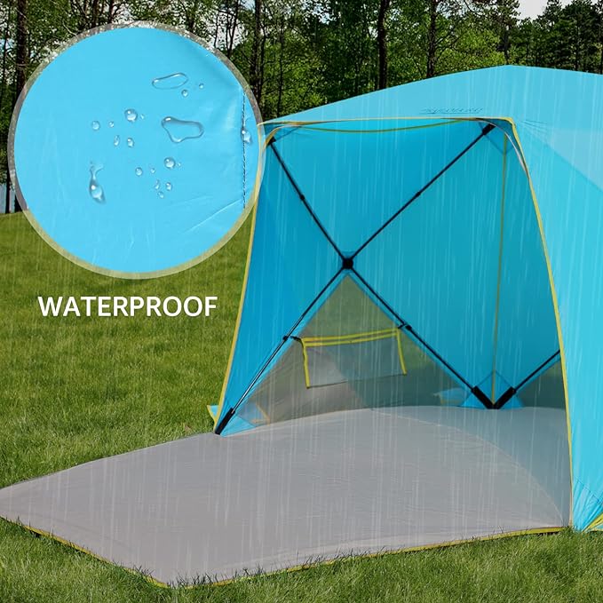 Pop Up Beach Tent, Portable Shade Sun Shelter UPF50+ UV Protection for 4 Person Extendable Floor for Fishing Hiking Camping, Waterproof Windproof(Blue)