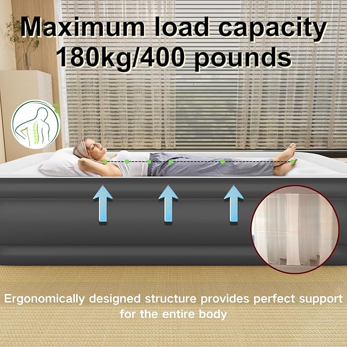 Air Mattress Twin with Built in Wireless Battery Pump,18'' Blow Up Inflatable Air Bed for Camping,Home,Thick Velvet Texture Waterproof,18''Grey