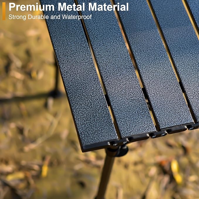 Folding Camping Table, Outdoor Roll-up Table Height Adjustable & Portable Metal Camp Grill Table for Picnic, BBQ, Party, Backyard, Beach, Mesh Storage and Carry Bag (Ash Black, 37.4'' Large)