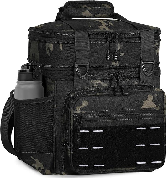 Lunch Box Cooler Bag - Insulated Tactical Lunchbox for Men - Large Lunch Pail or Adults Work Outdoor Shifts Trips Black Camo 16L